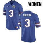 Women's Florida Gators #3 Antonio Morrison NCAA Nike Blue Authentic Stitched College Football Jersey EBH0362IC